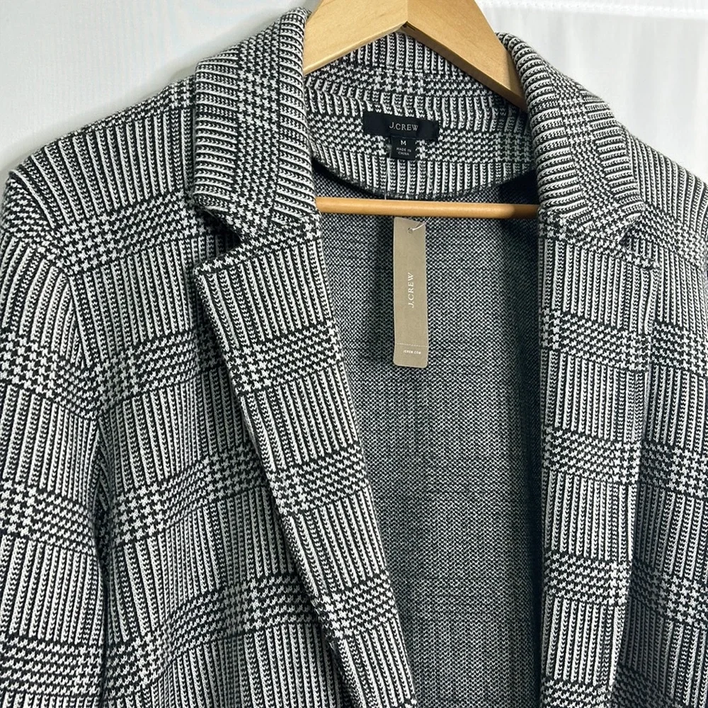 J. Crew Sophie open front glen plaid knit cotton wool pocketed blazer NWT - Picture 3 of 10